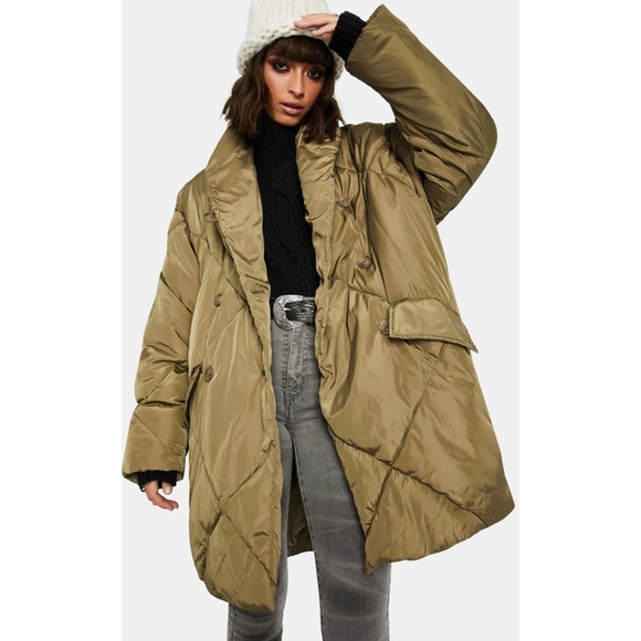 Free People Ella Puffer Coat Olive 